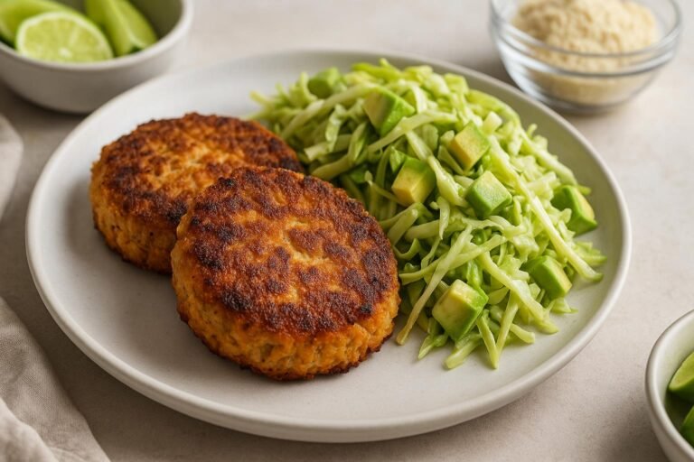 Crispy Salmon Cakes with Avocado Slaw (Budget Keto-Paleo)