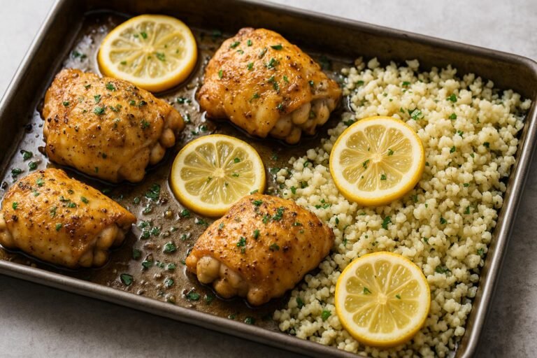 Sheet-Pan Lemon Garlic Chicken & Cauli Rice (Keto-Paleo)